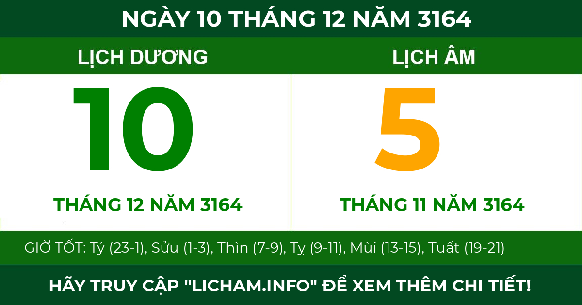 lịch âm ngày 10 tháng 12 năm 3164