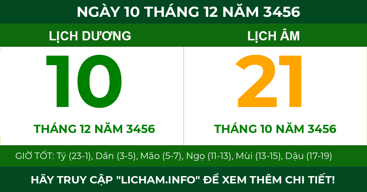 lịch âm ngày 10 tháng 12 năm 3456