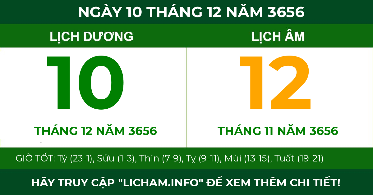lịch âm ngày 10 tháng 12 năm 3656