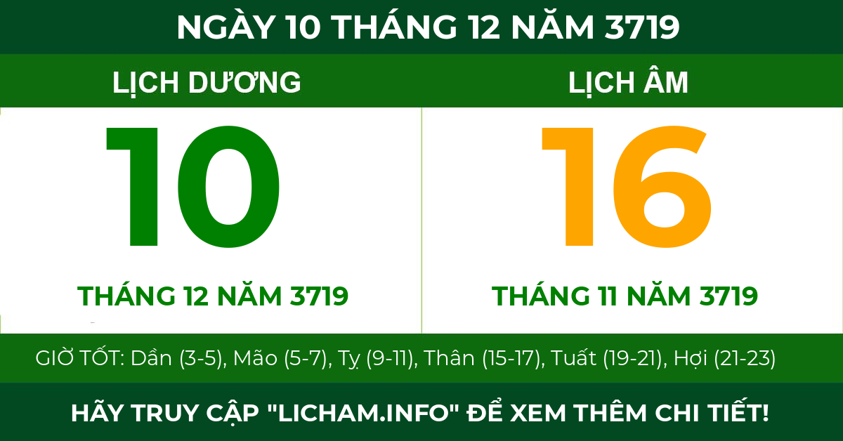 lịch âm ngày 10 tháng 12 năm 3719