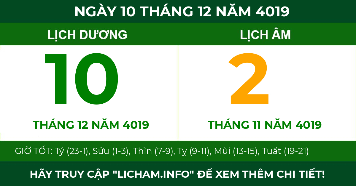 lịch âm ngày 10 tháng 12 năm 4019