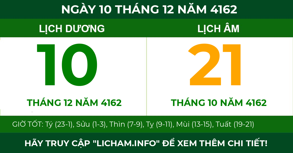 lịch âm ngày 10 tháng 12 năm 4162
