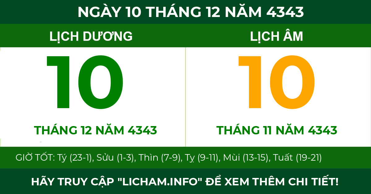lịch âm ngày 10 tháng 12 năm 4343