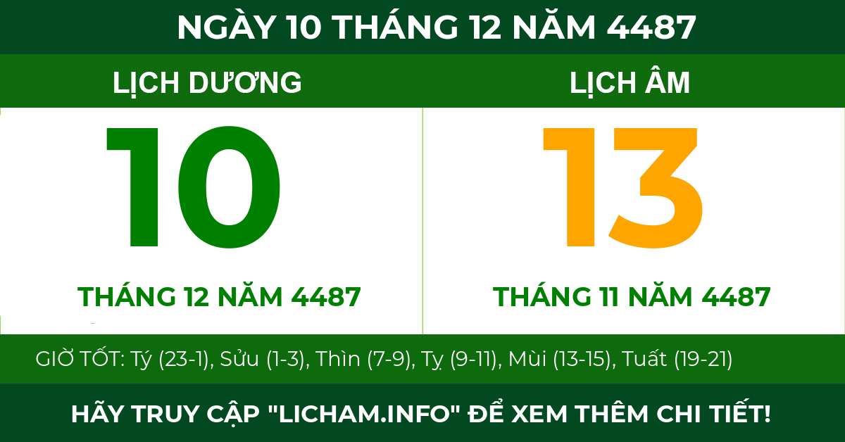lịch âm ngày 10 tháng 12 năm 4487