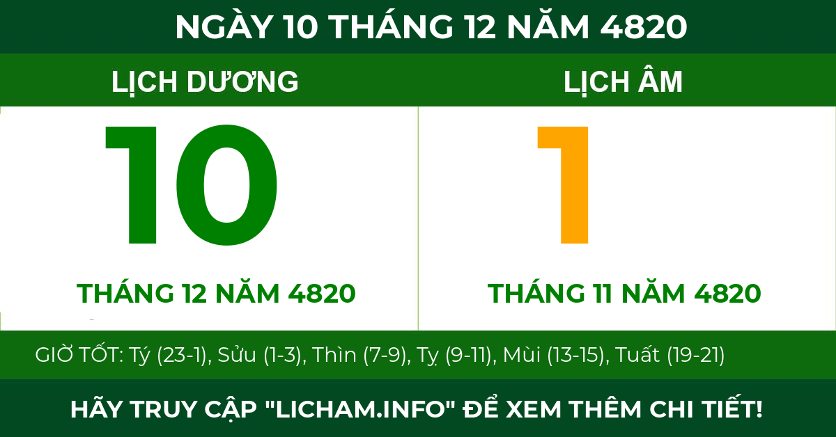 lịch âm ngày 10 tháng 12 năm 4820