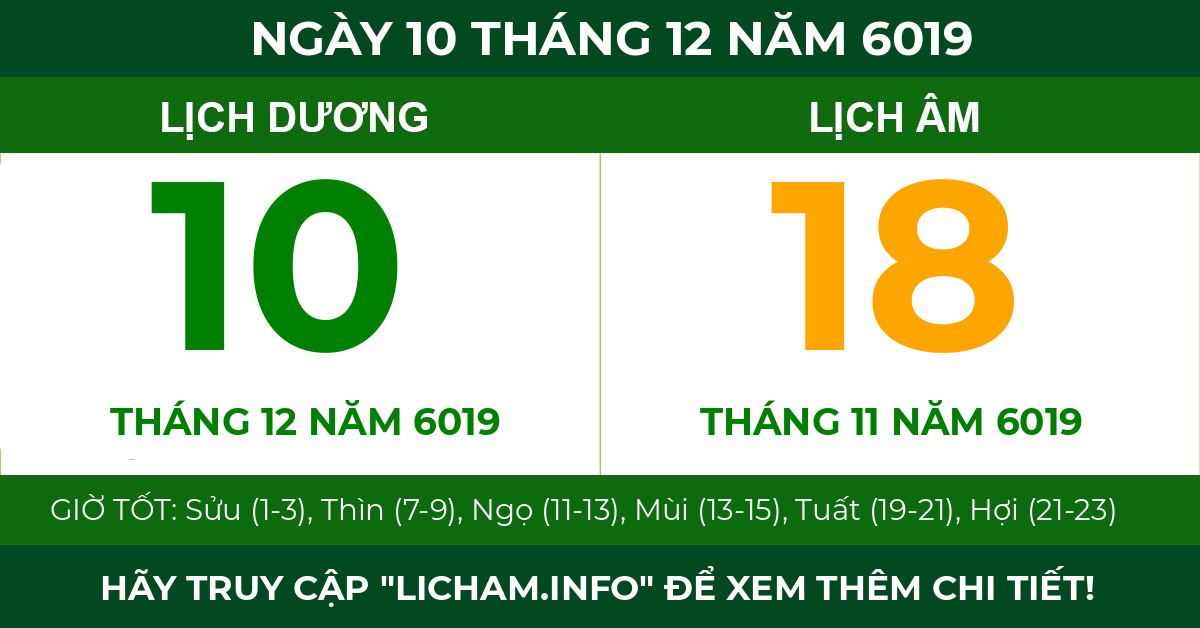 lịch âm ngày 10 tháng 12 năm 6019