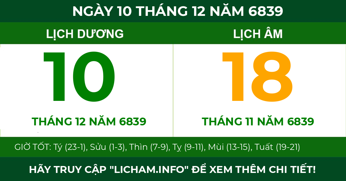 lịch âm ngày 10 tháng 12 năm 6839