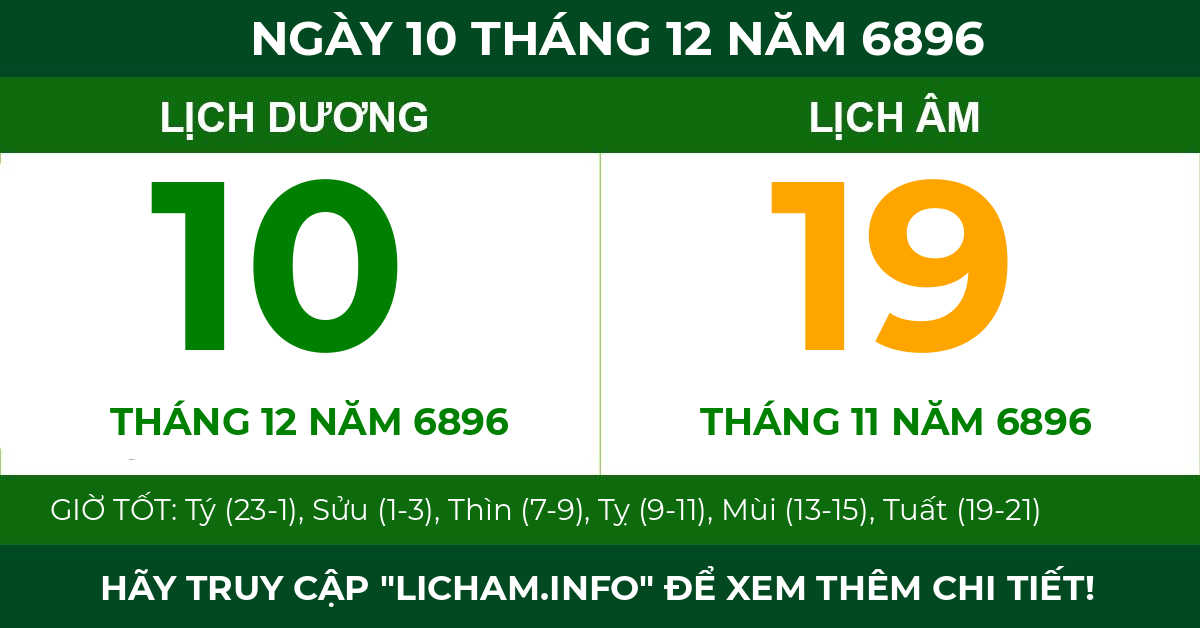 lịch âm ngày 10 tháng 12 năm 6896