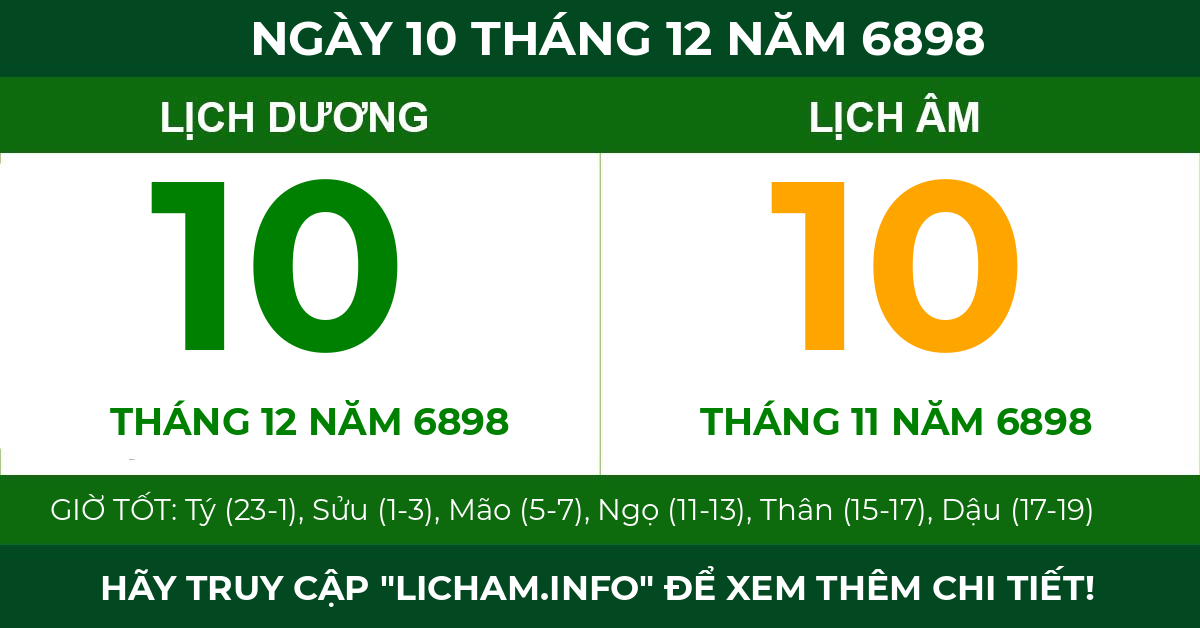 lịch âm ngày 10 tháng 12 năm 6898
