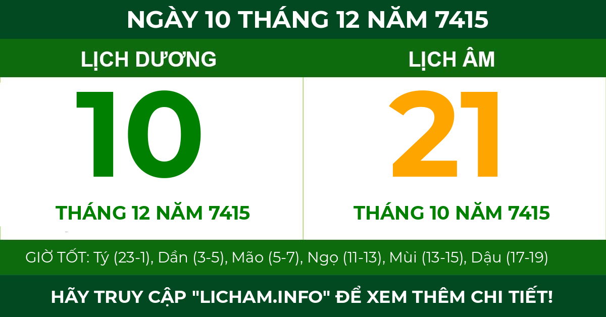 lịch âm ngày 10 tháng 12 năm 7415