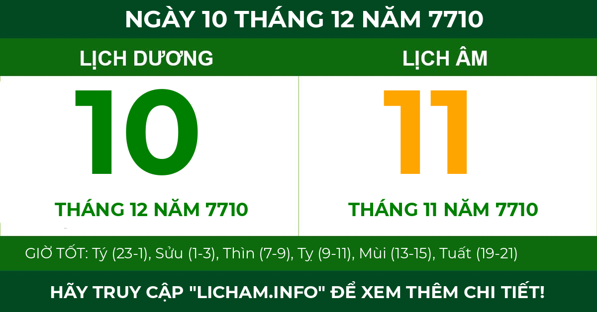 lịch âm ngày 10 tháng 12 năm 7710