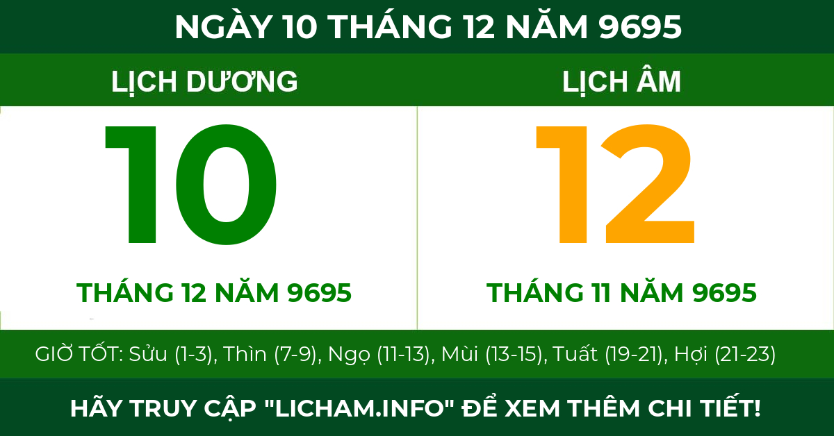 lịch âm ngày 10 tháng 12 năm 9695
