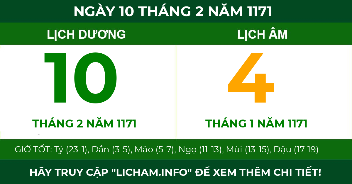 lịch âm ngày 10 tháng 2 năm 1171