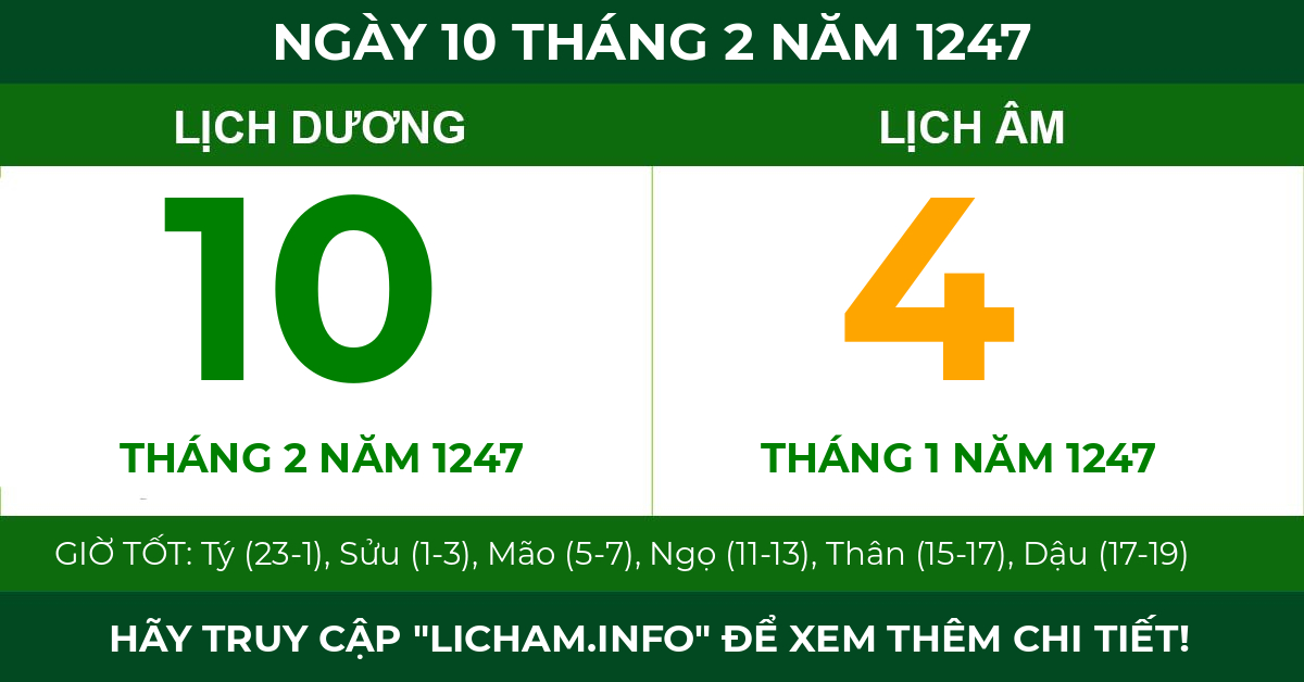 lịch âm ngày 10 tháng 2 năm 1247
