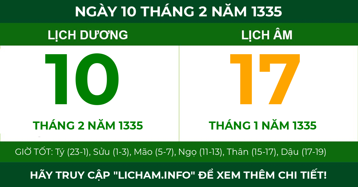 lịch âm ngày 10 tháng 2 năm 1335