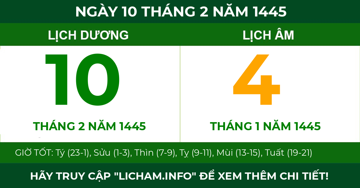 lịch âm ngày 10 tháng 2 năm 1445