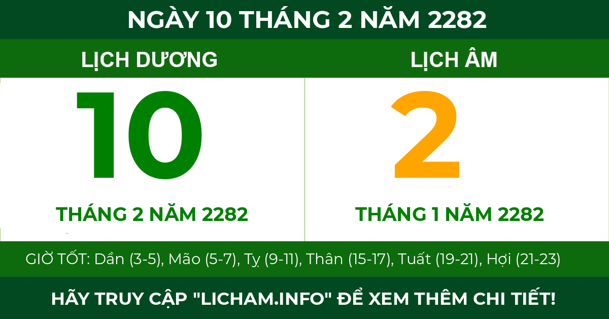 lịch âm ngày 10 tháng 2 năm 2282