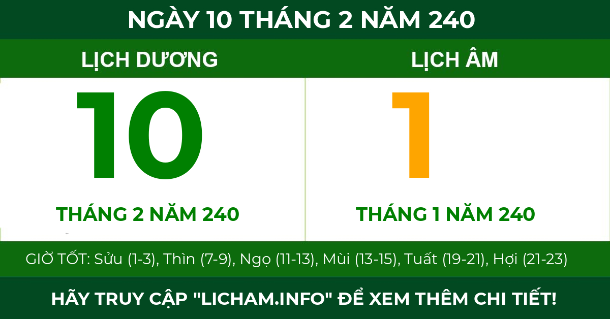 lịch âm ngày 10 tháng 2 năm 240