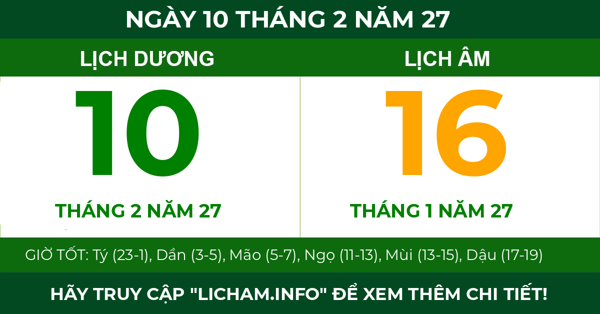 lịch âm ngày 10 tháng 2 năm 27