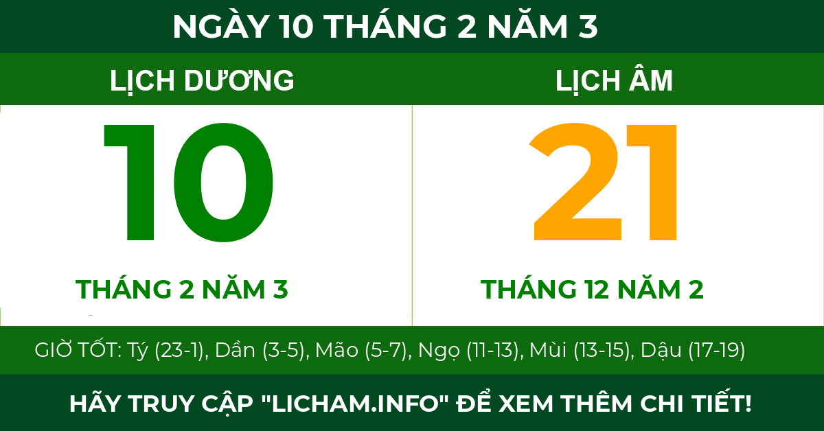 lịch âm ngày 10 tháng 2 năm 3