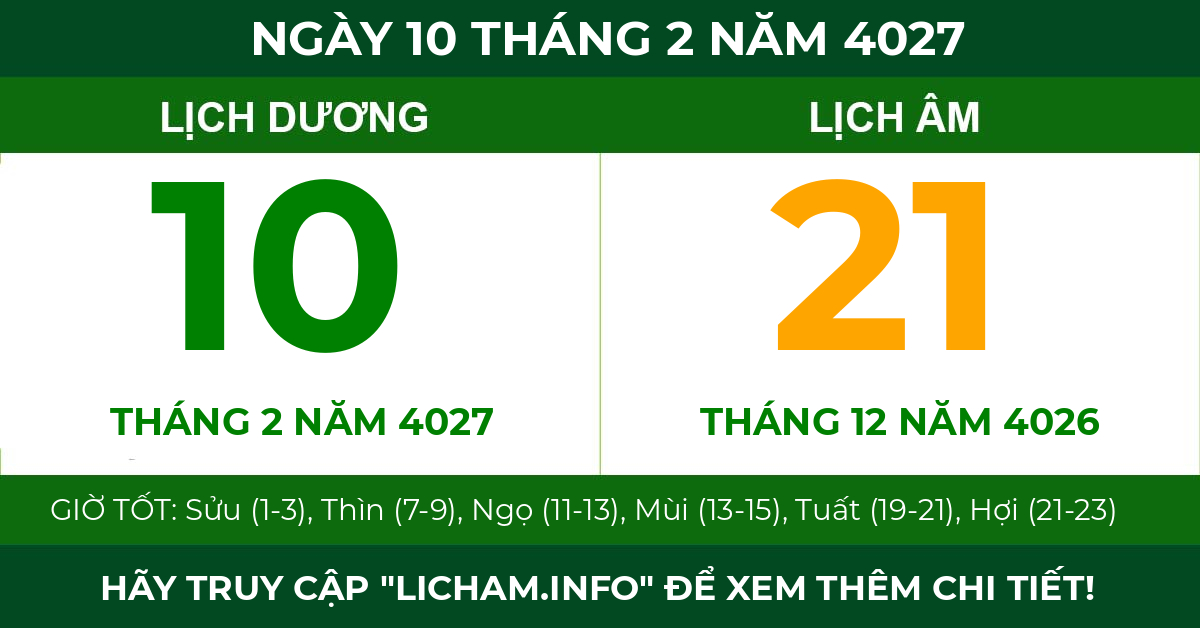 lịch âm ngày 10 tháng 2 năm 4027