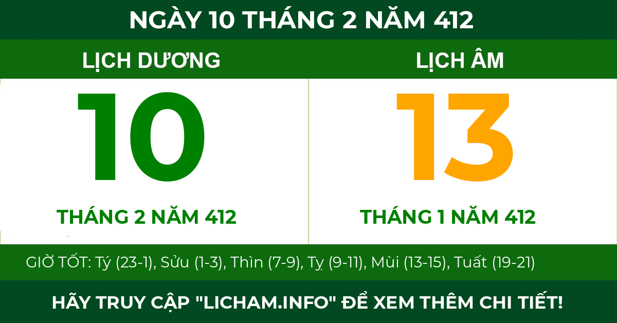 lịch âm ngày 10 tháng 2 năm 412