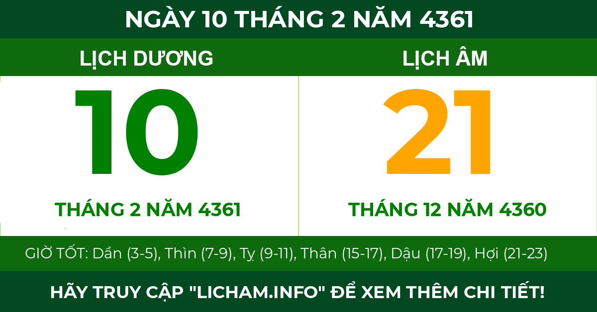lịch âm ngày 10 tháng 2 năm 4361