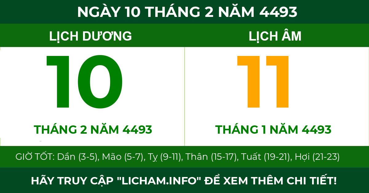 lịch âm ngày 10 tháng 2 năm 4493