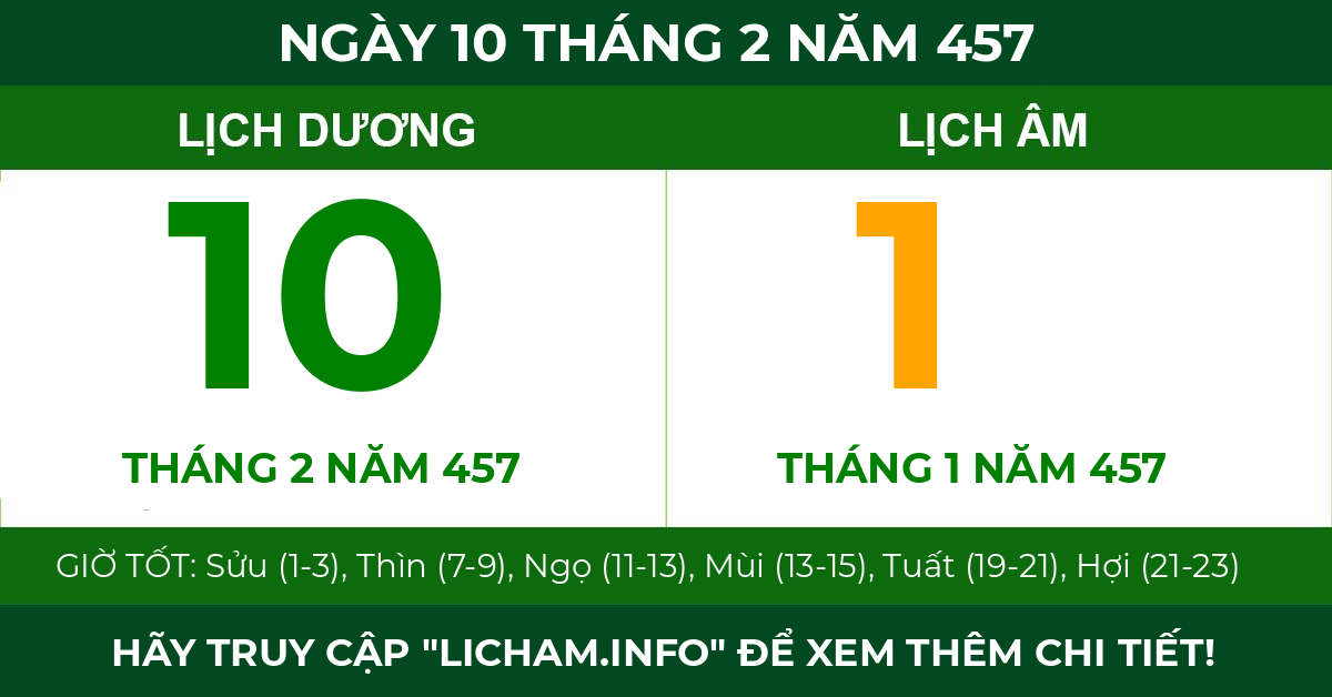 lịch âm ngày 10 tháng 2 năm 457