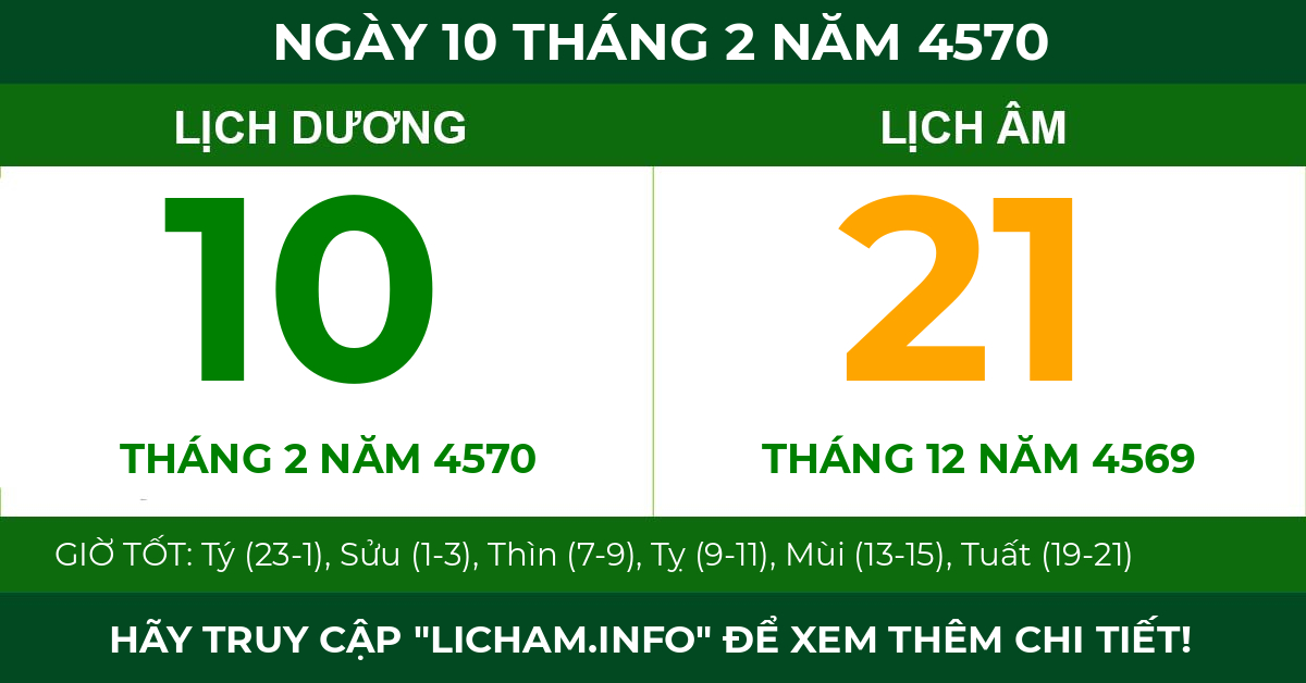lịch âm ngày 10 tháng 2 năm 4570