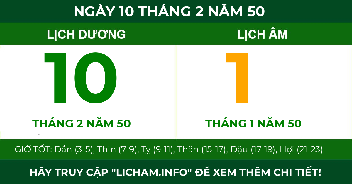 lịch âm ngày 10 tháng 2 năm 50