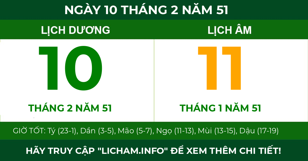 lịch âm ngày 10 tháng 2 năm 51