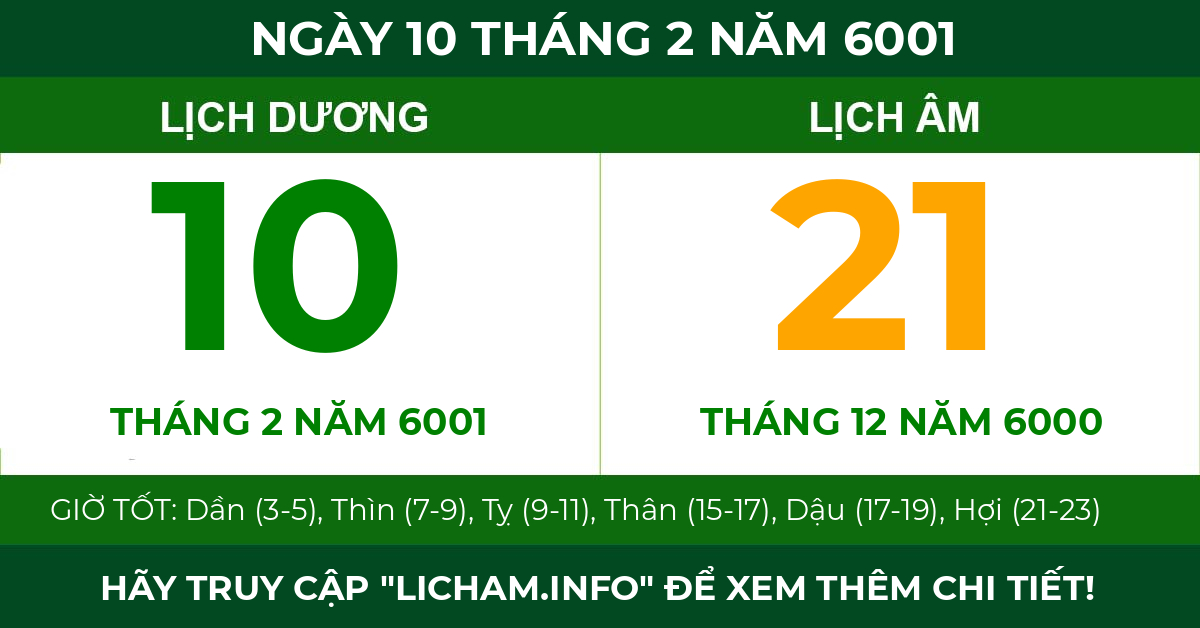 lịch âm ngày 10 tháng 2 năm 6001