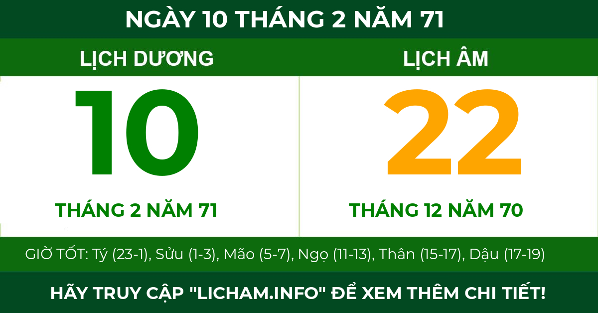 lịch âm ngày 10 tháng 2 năm 71