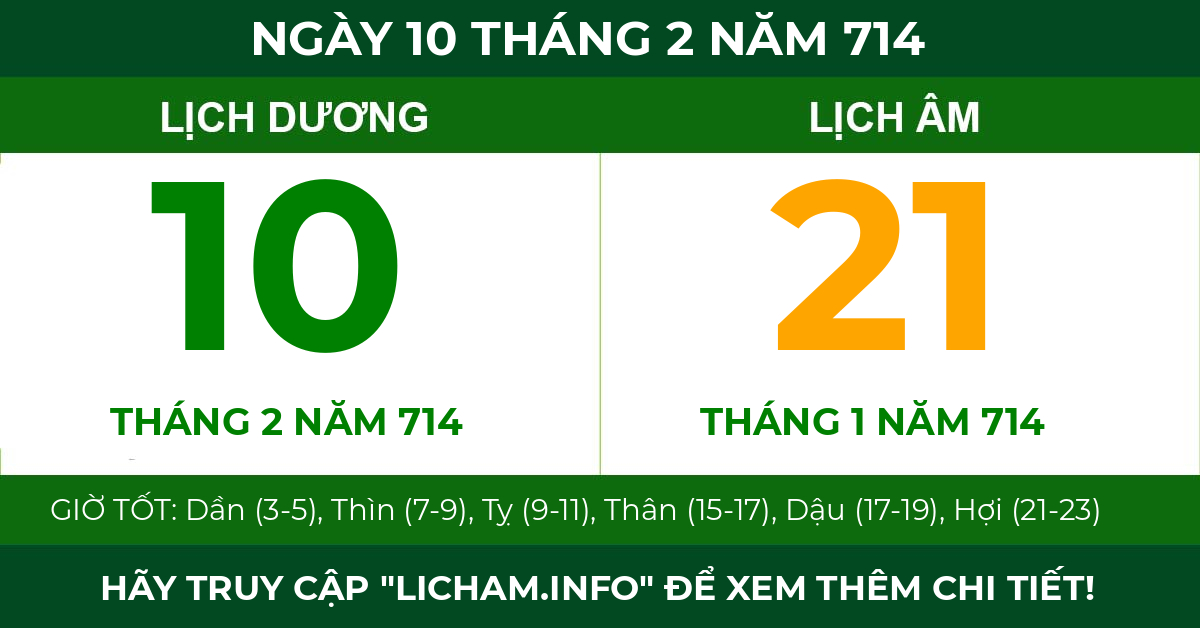 lịch âm ngày 10 tháng 2 năm 714