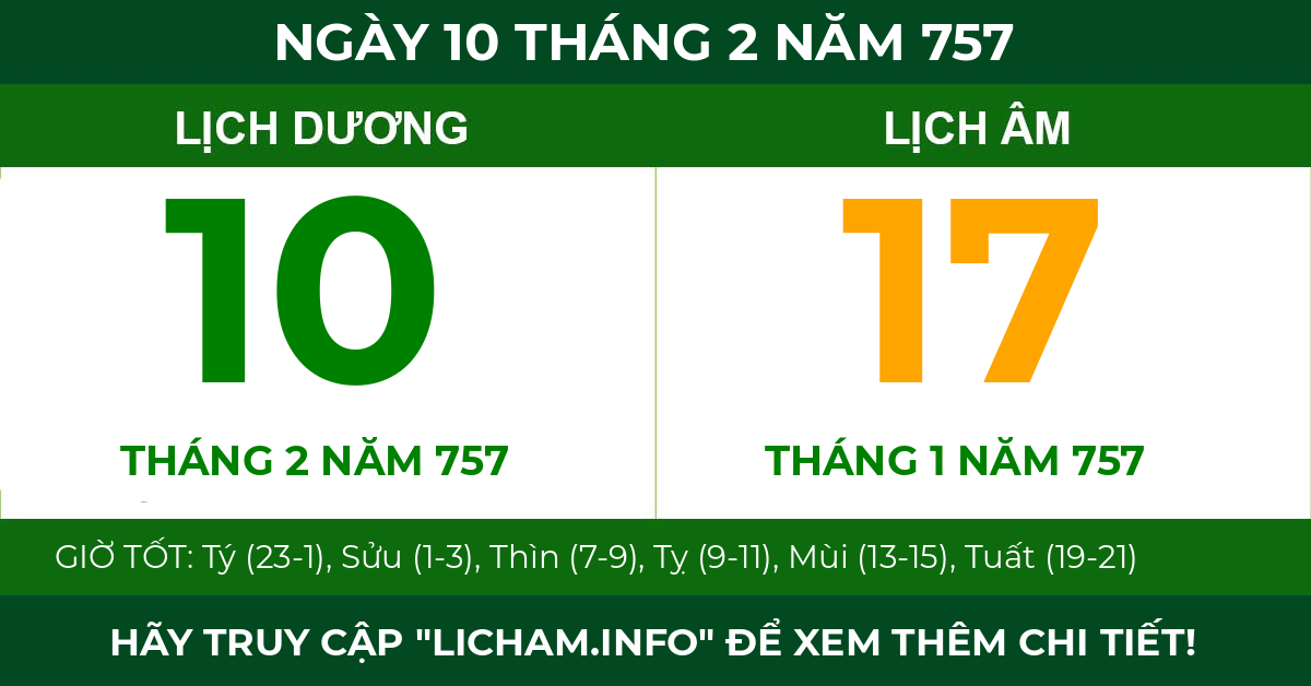 lịch âm ngày 10 tháng 2 năm 757