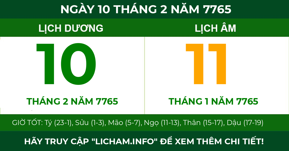 lịch âm ngày 10 tháng 2 năm 7765