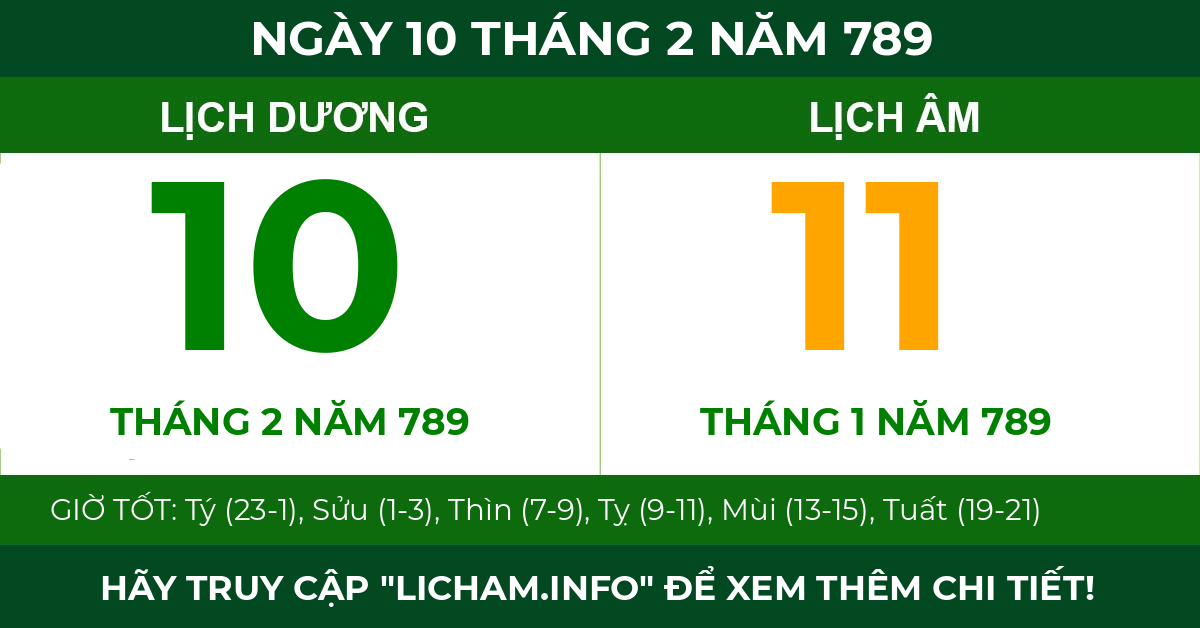 lịch âm ngày 10 tháng 2 năm 789