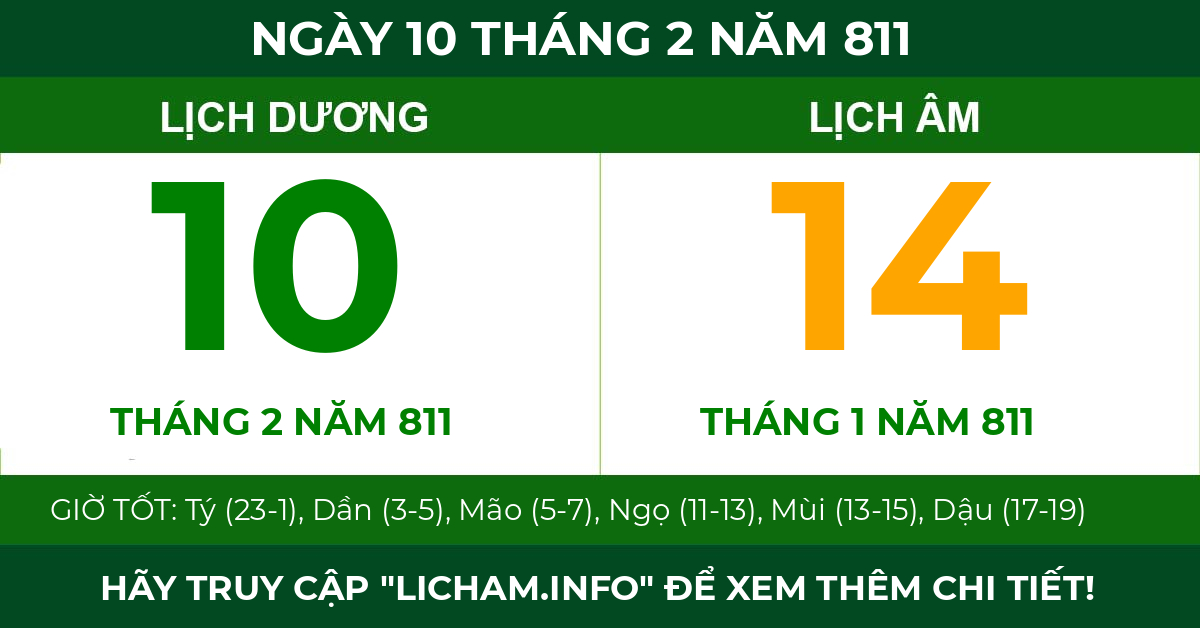 lịch âm ngày 10 tháng 2 năm 811