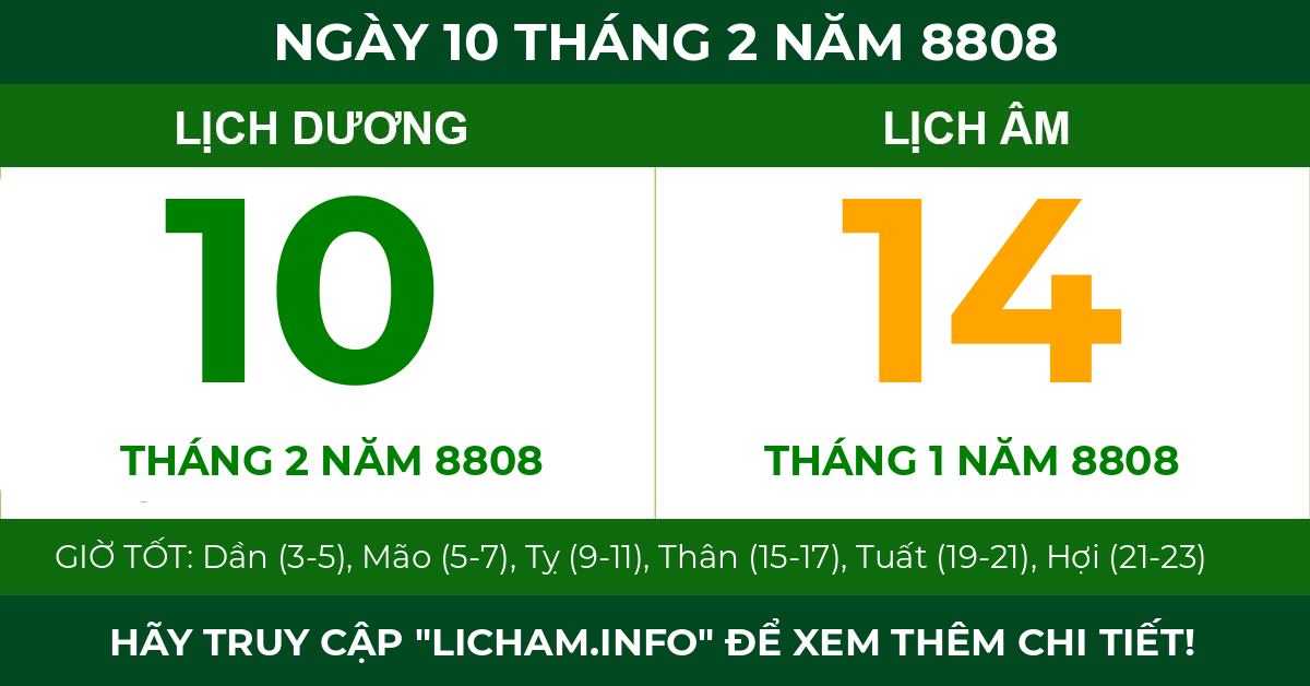lịch âm ngày 10 tháng 2 năm 8808