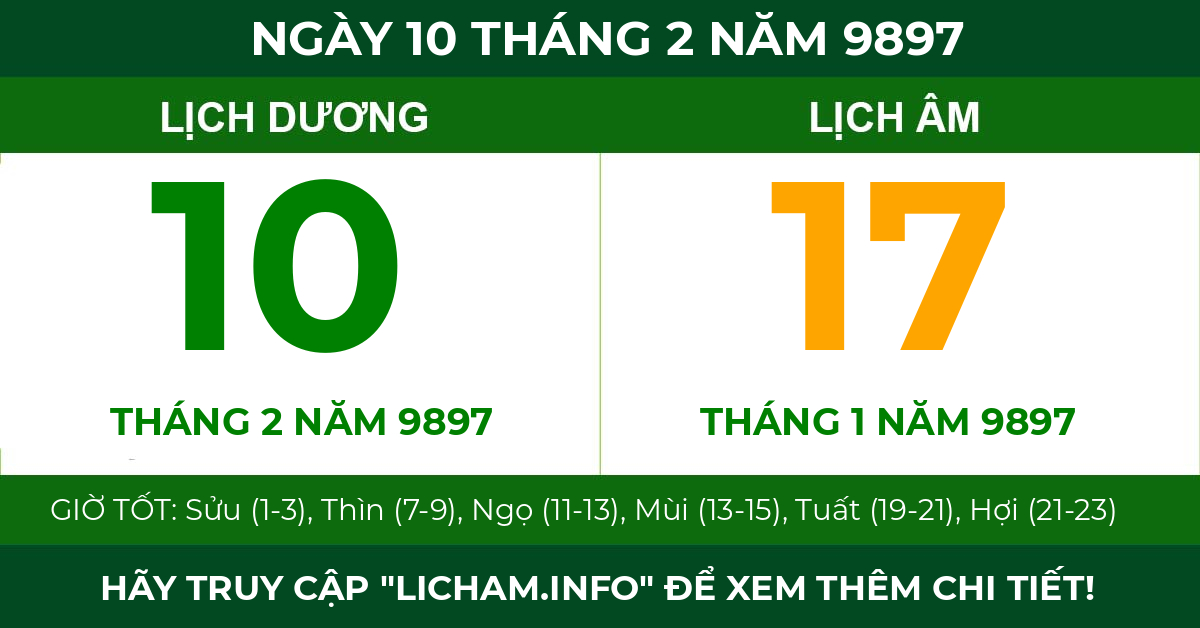 lịch âm ngày 10 tháng 2 năm 9897
