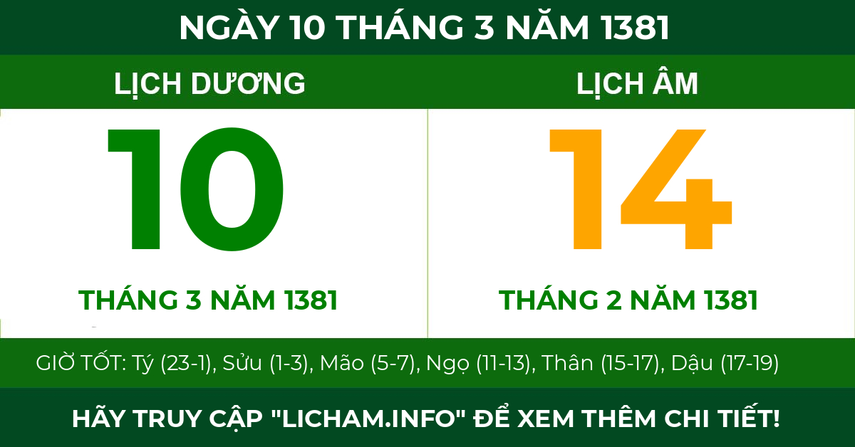 lịch âm ngày 10 tháng 3 năm 1381