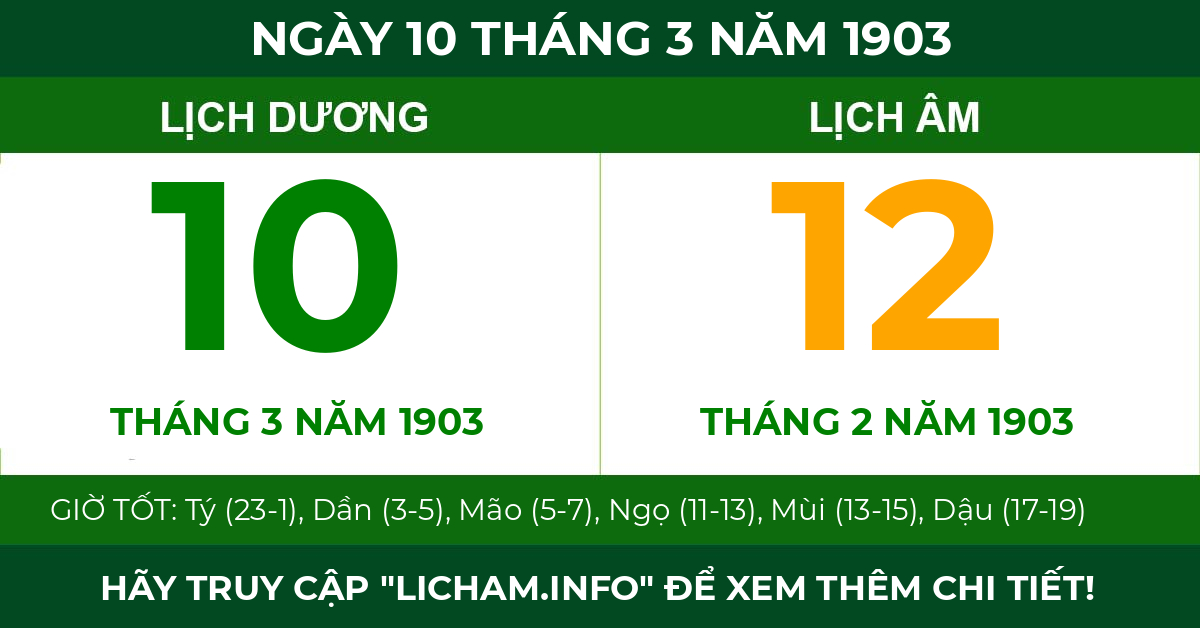 lịch âm ngày 10 tháng 3 năm 1903