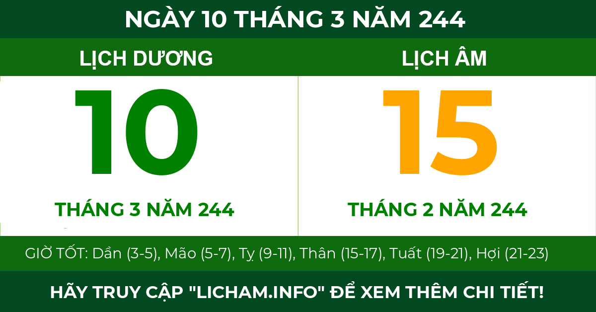 lịch âm ngày 10 tháng 3 năm 244