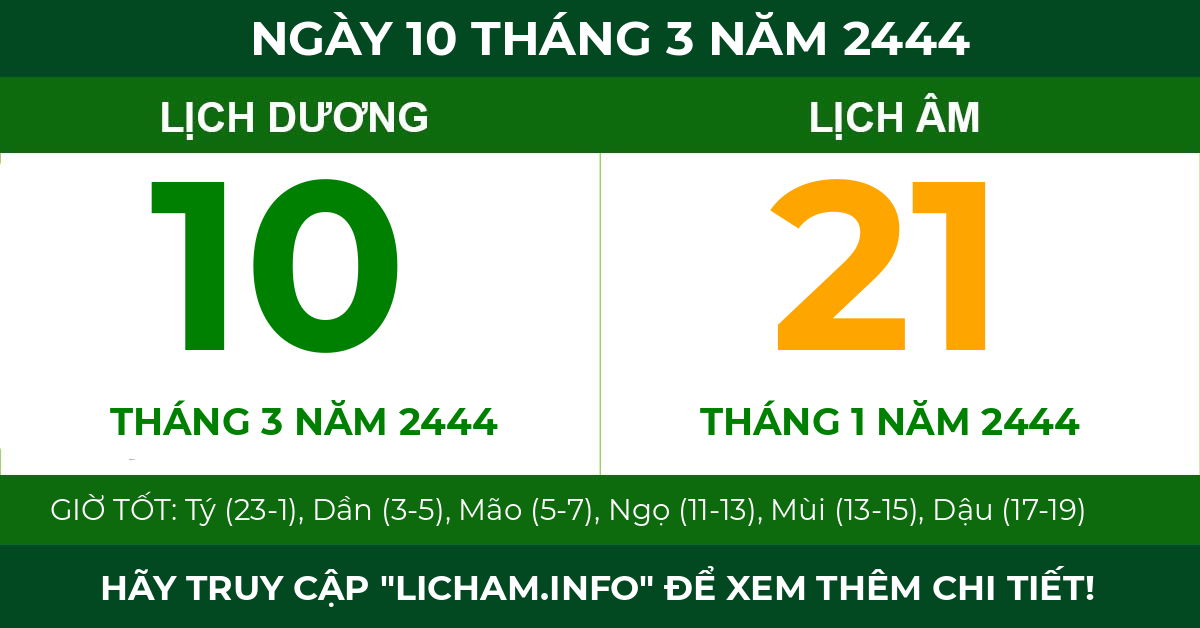 lịch âm ngày 10 tháng 3 năm 2444