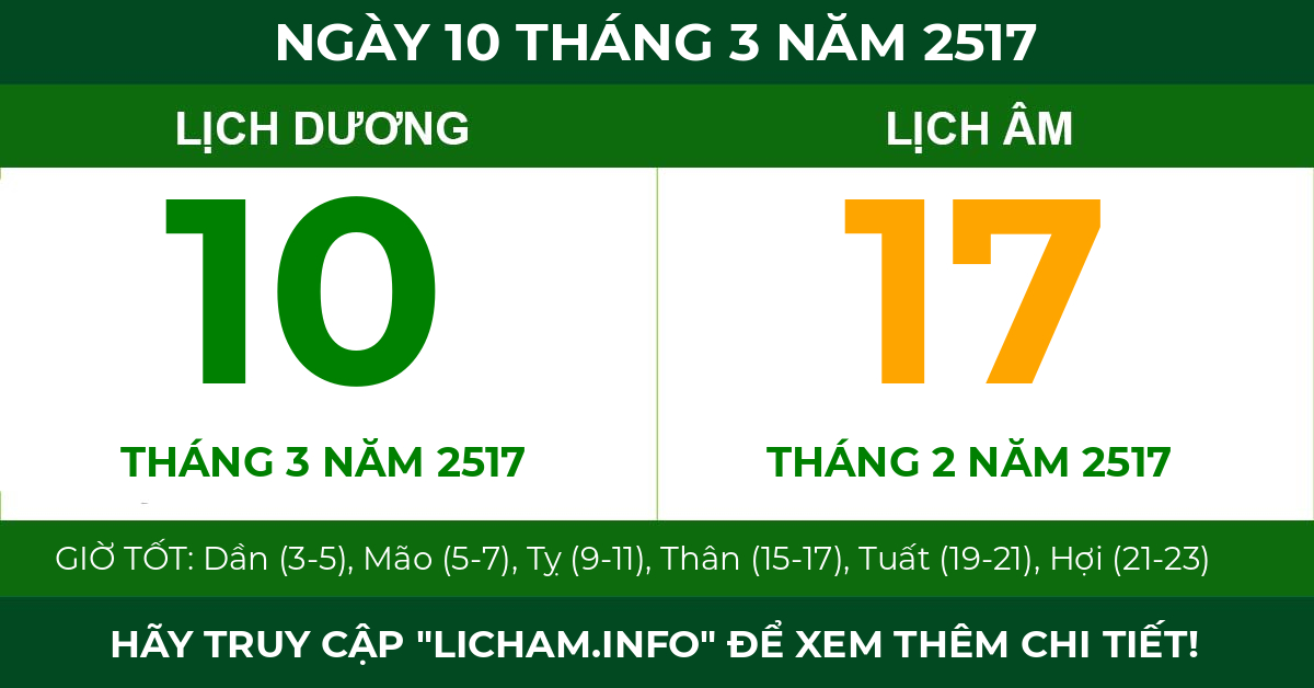 lịch âm ngày 10 tháng 3 năm 2517