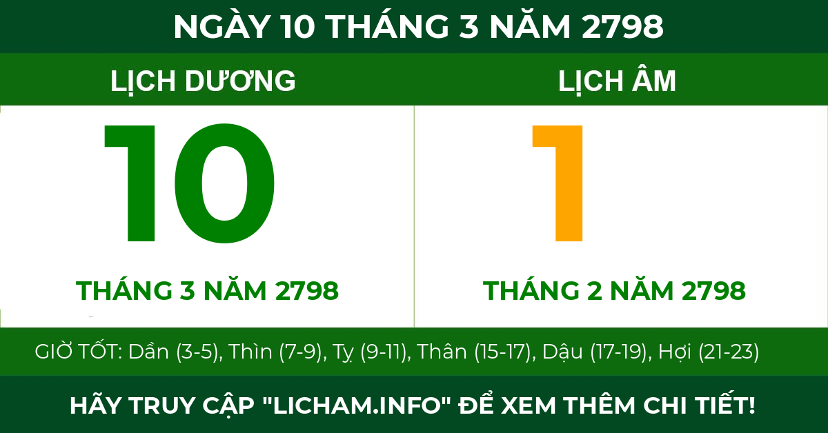 lịch âm ngày 10 tháng 3 năm 2798