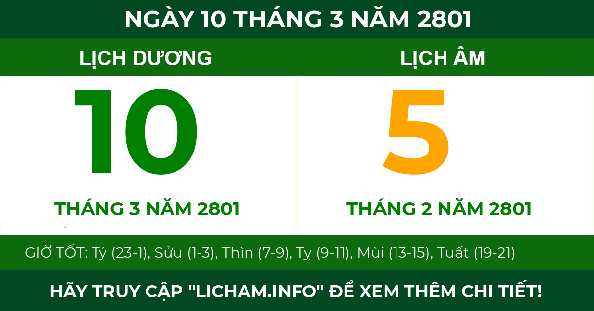 lịch âm ngày 10 tháng 3 năm 2801