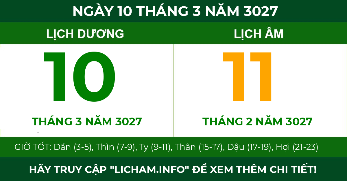 lịch âm ngày 10 tháng 3 năm 3027