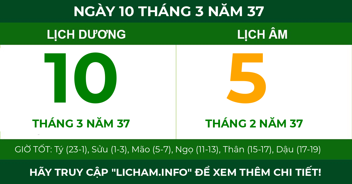 lịch âm ngày 10 tháng 3 năm 37
